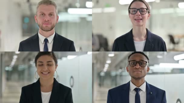 Genç İş Adamları Kolajı Evet İşareti Olarak Başlarını Sallıyor — Stok video