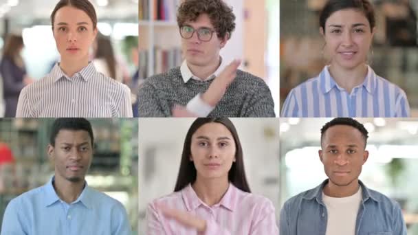 Collage de personnes de races multiples ne montrant aucun signe par geste de bras — Video