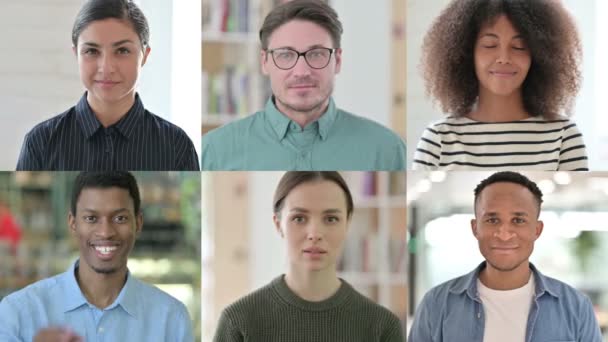 Коллаж множественных расовых людей демонстрирует признаки — стоковое видео