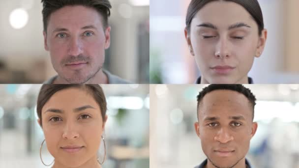 Collage of Face of Serious Different Races People Looking at Camera — Stock Video