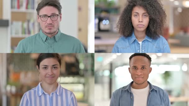Collage von Menschen unterschiedlicher Rassen, die kein Zeichen mit dem Finger zeigen — Stockvideo
