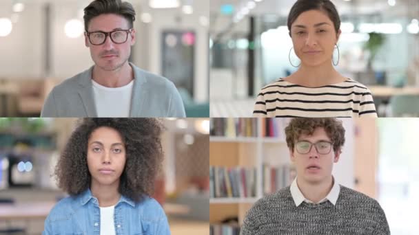 Collage de différentes courses Les gens secouent la tête comme aucun signe — Video