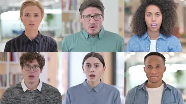 Colagem de pessoas de várias raças que reagem à perda — Vídeo de Stock