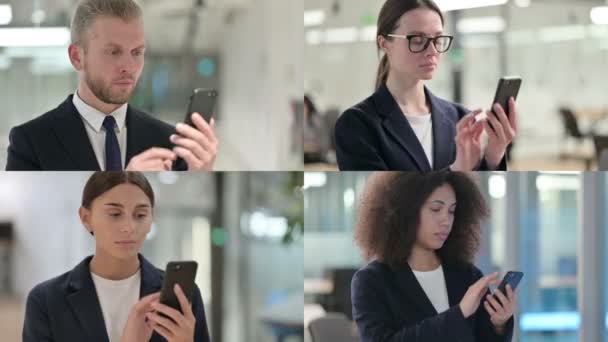 Colagem de jovens empresários usando Smartphone — Vídeo de Stock