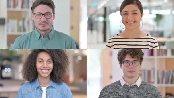 Colaj de diferite rase de oameni zâmbind către cameră — Videoclip de stoc