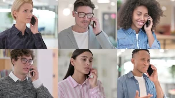 Collage av flera raser människor talar på smartphone, Telefonsamtal — Stockvideo