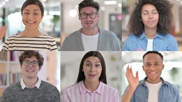 ビデオ通話で話す複数の人種のコラージュ — ストック動画