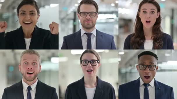 Коллаж молодых бизнесменов празднует успех — стоковое видео