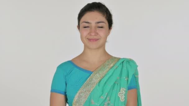 Indian Woman showing Heart Shape by Hands, White Background — Stock Video