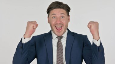 Heyecanlı Orta Çağ İş Adamı Başarı Kutlaması, Beyaz Arkaplan