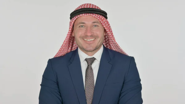 Arab Businessman Smiling at Camera, White Background — Stock Photo, Image
