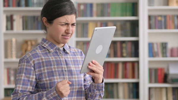 Portrait of Indian Woman having Loss on Tablet in Office — Stock Photo, Image