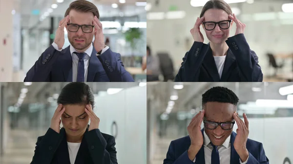 Collage av affärsfolk som har huvudvärk — Stockfoto