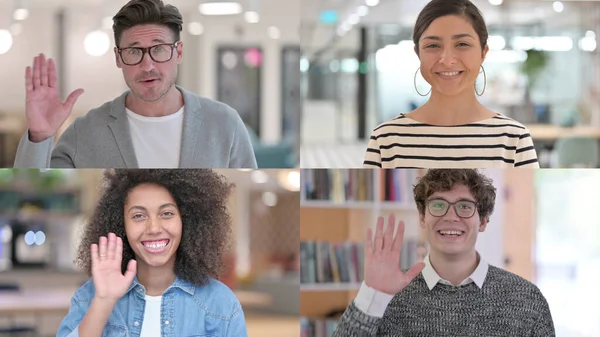 Görüntülü Aramada Konuşan Sıradan İnsanlar Kolajı