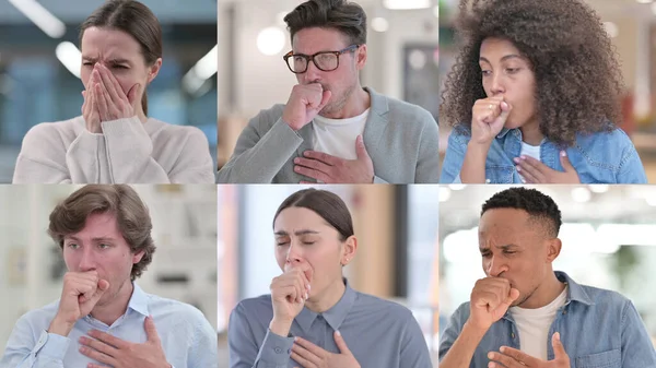 Collage of Sick People Coughing, Fever