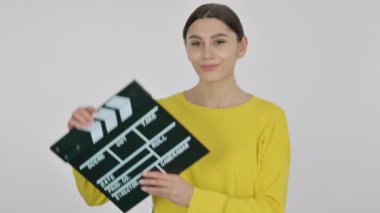Beyaz Arkaplanda Alkış Kullanan İspanyol Kadın
