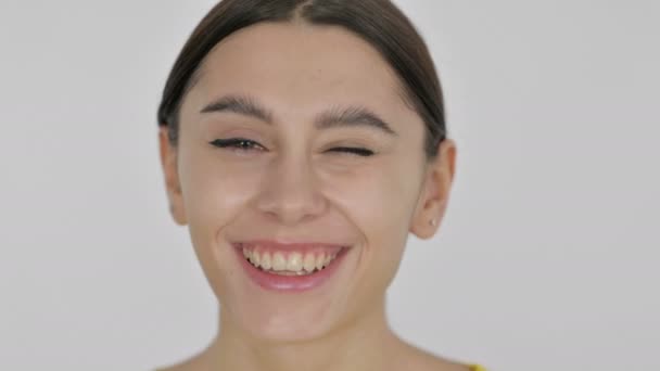 Face of Spanish Woman Winking at the Camera — Stock Video