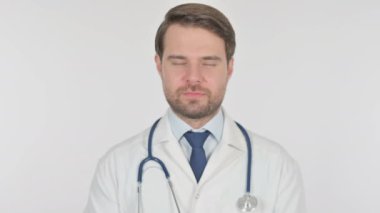 Serious Young Adult Doctor on White Background 