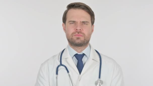 Denying Young Adult Doctor Rejection White Background — 图库视频影像