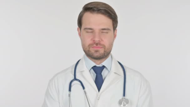 Serious Young Adult Doctor White Background — Wideo stockowe