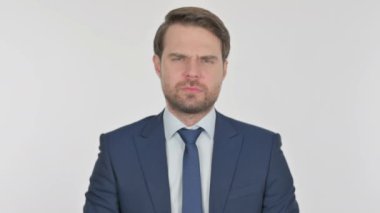 Young Adult Businessman in Denial on White Background 