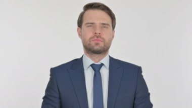Young Adult Businessman in Denial on White Background 