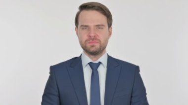 Disappointed Young Adult Businessman Reacting Loss on White Background 