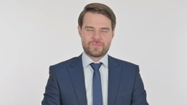 Young Adult Businessman Clapping, Applauding on White Background 