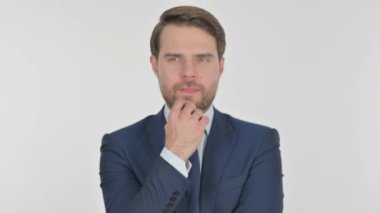 Pensive Young Adult Businessman Thinking and getting Idea on White Background 