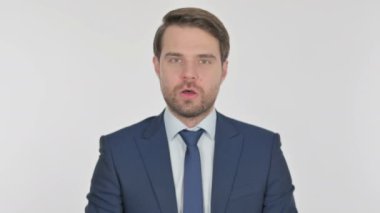 Successful Young Adult Businessman Celebrating on White Background 