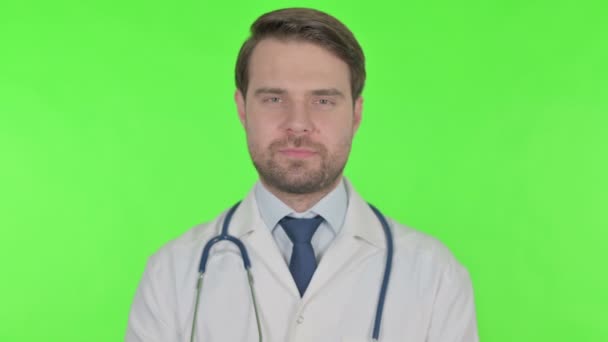 Approval Young Adult Doctor Shaking Head Green Background — 图库视频影像