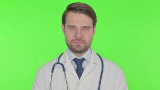 Thumbs Young Adult Doctor Green Background — Stok video