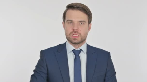 Angry Young Adult Businessman Arguing White Background — Vídeos de Stock