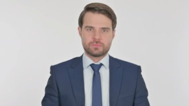 Disappointed Young Adult Businessman Reacting Loss on White Background 