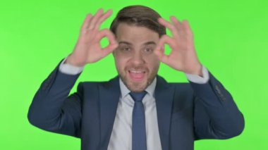 Young Adult Businessman Looking Around, Searching Green Screen 