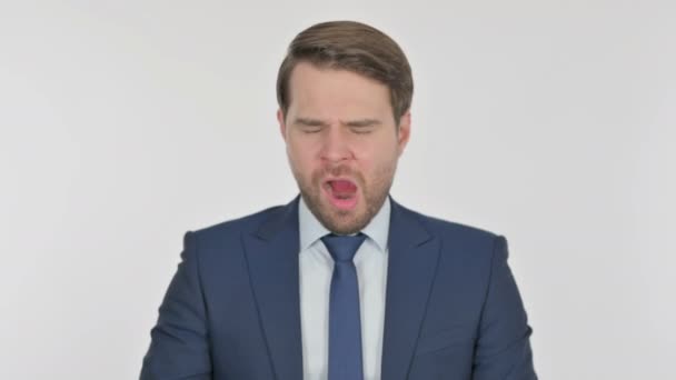 Tired Young Adult Businessman Yawning White Background — Wideo stockowe