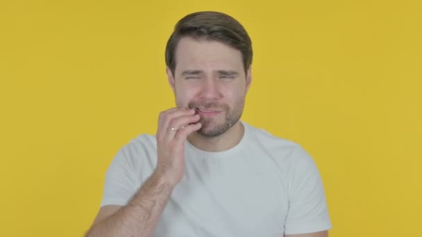 Casual Young Man Having Toothache Yellow Background — Vídeo de Stock