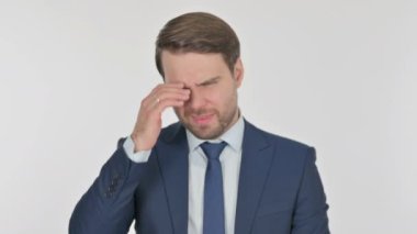 Young Adult Businessman with Headache on White Background 