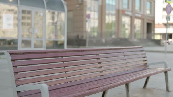 Casual Young Man Coming Sitting Bench Checking Time — Vídeos de Stock