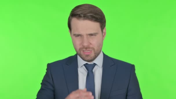 Young Adult Businessman Coughing Green Background — Wideo stockowe