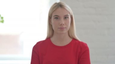 Portrait of Rejecting Young Woman in Denial, No Sign