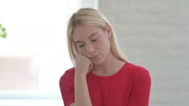 Portrait of Tired Young Woman Sleeping, Taking Rest