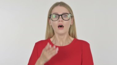 Shocked Casual Young Woman Wondering on White Background 