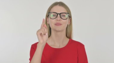 Casual Young Woman Pointing at the Camera on White Background 