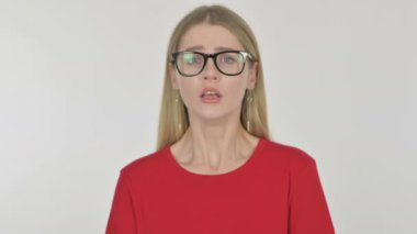 Disappointed Casual Young Woman Reacting Loss on White Background 