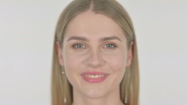 Face of Smiling Woman on White Background 