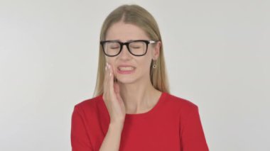 Casual Young Woman having Toothache on White Background