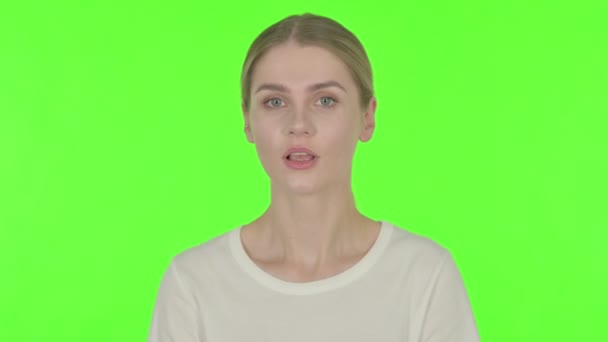 Casual Young Woman Finger Lips Silence Green Screen — Stock video