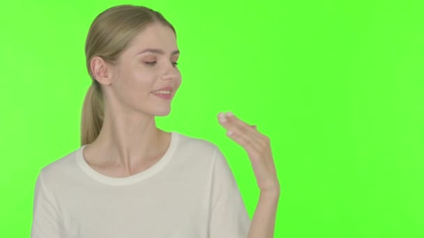 Casual Young Woman Showing Side White Background — Stok Video