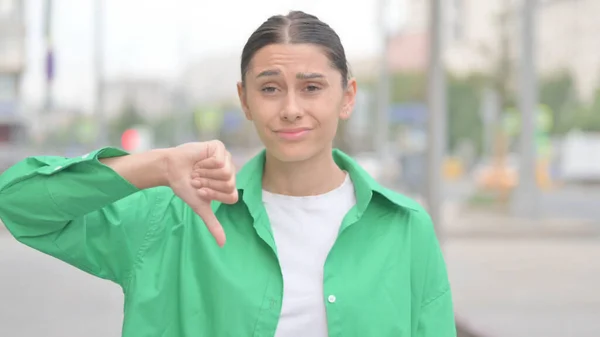 Thumbs Young Woman Standing Outdoor — Stock Photo, Image